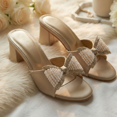 Vionna Pearl Bow Block Heel DW-19