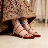 Burgundy Fashionable Crystal Ring Flat Women Bridal Footwear DW-07