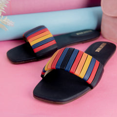 Black Multicolor Stripes Casual Flat DW-14
