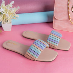 Light Pink Multicolor Stripes Casual Flat DW-14