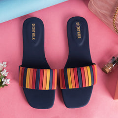 Dark Blue Multicolor Stripes Casual Flat DW-14