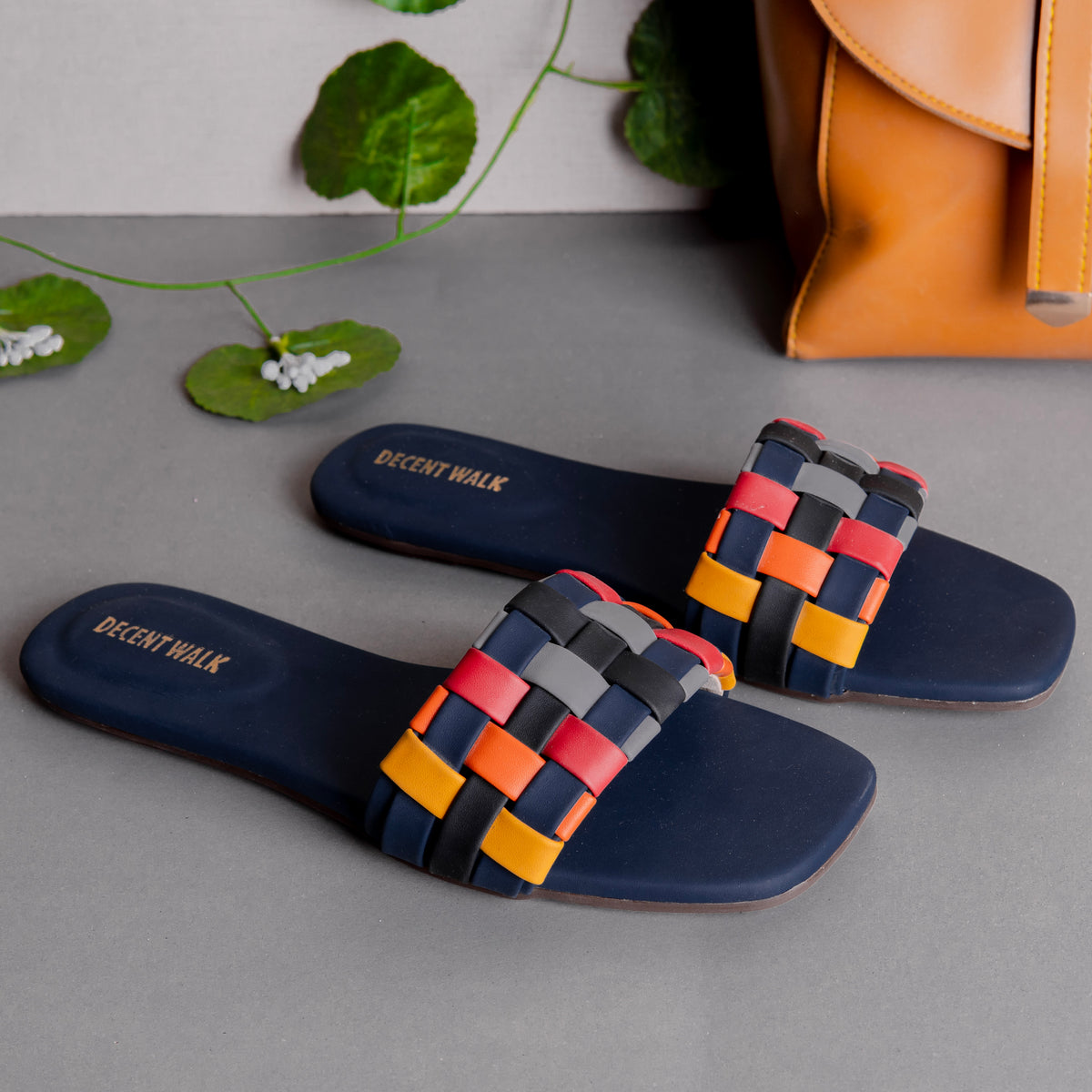 Dark Blue Multicolor Checked Casual Flat DW-15