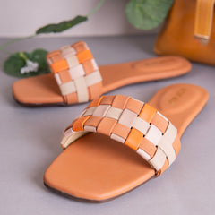 Mustard Multicolor Checked Casual Flat DW-15