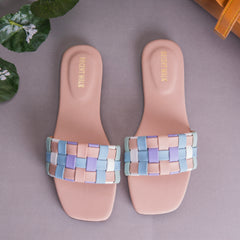 Light Pink Multicolor Checked Casual Flat DW-15