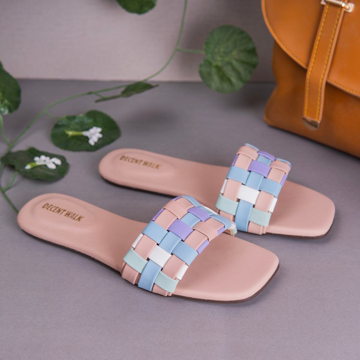 Light Pink Multicolor Checked Casual Flat DW-15