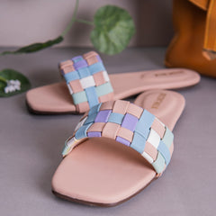 Light Pink Multicolor Checked Casual Flat DW-15