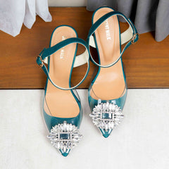 Green Crystal Buckle Transparent Heel Court Shoe DW-06