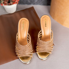 Golden Crystal Stripes Luxury Heels DW-16