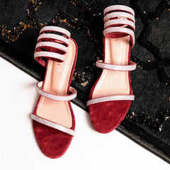 Burgundy Fashionable Crystal Ring Flat Women Bridal Footwear DW-07