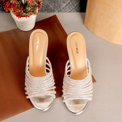 Silver Crystal Stripes Luxury Heels DW-16