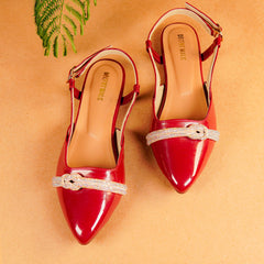 Silver Crystal Strip Pump Shoe Red DW-02