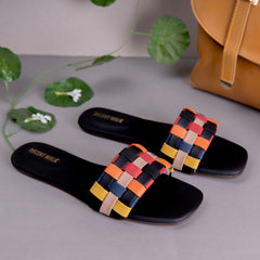 Black Multicolor Checked Casual Flat DW-15
