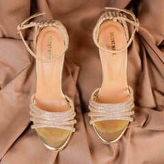 Golden Bridal Crystal Strips Heels DW-11