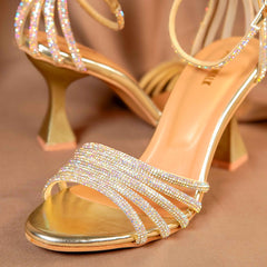 Golden Bridal Crystal Strips Heels DW-11