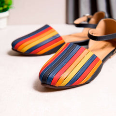 Black Multicolor Strips Flat Pump Shoe DW-03