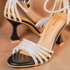 Black Bridal Crystal Strips Heels DW-11