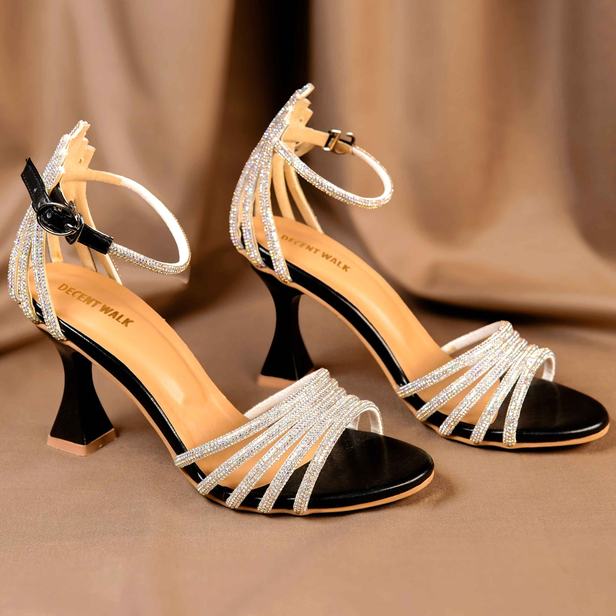Black Bridal Crystal Strips Heels DW-11