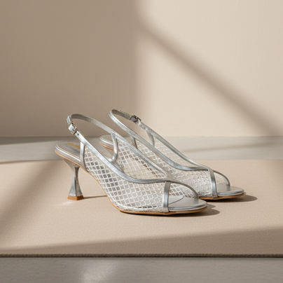 Elegant Silver Mesh Slingback Heels DW-22
