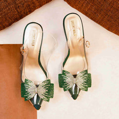 Lavish Green Transparent Bow Tie Heels DW-09