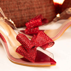 Crystal Bow Tie Transparent Heels Court Shoe DW-10