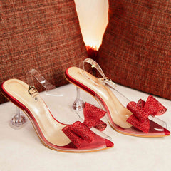 Crystal Bow Tie Transparent Heels Court Shoe DW-10