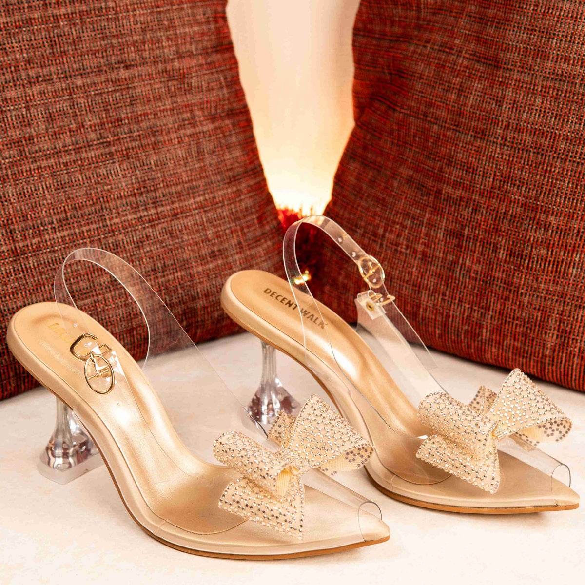 Crystal Bow Tie Transparent Heels Court Shoe DW-10