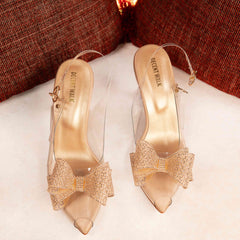 Gold Crystal Bow Tie Transparent Heels Court Shoe DW-10