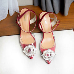 Burgundy Crystal Buckle Transparent Heel Court Shoe DW-06