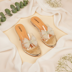 Luxury Bow Tie Golden Transparent Flat Women Footwear DW-08