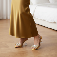 Lavish Golden Transparent Bow Tie Heels DW-09