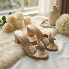 Vionna Pearl Bow Block Heel DW-19