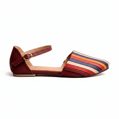 Burgundy Multicolor Strips Flat Pump Shoe DW-03